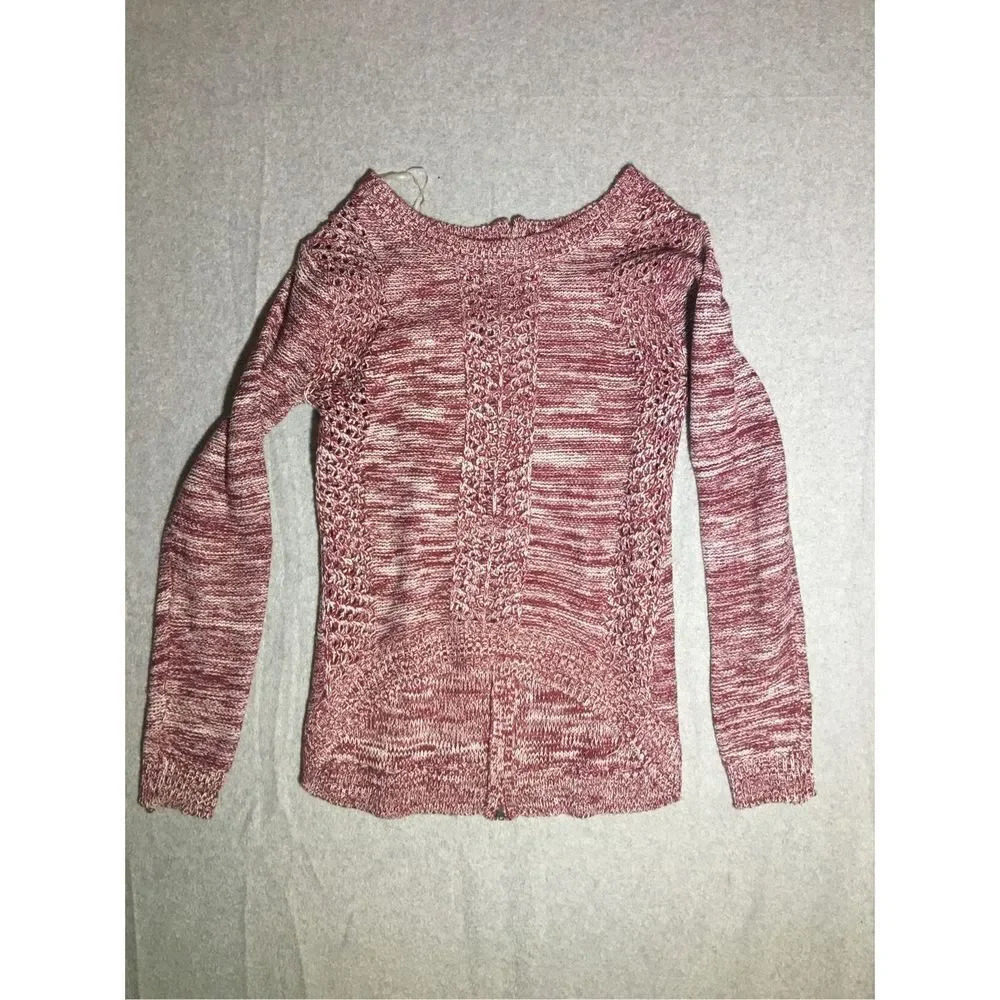 Womens Altar’d State Sweater Size Small Acrylic Red Zipper Back Crochet Knit